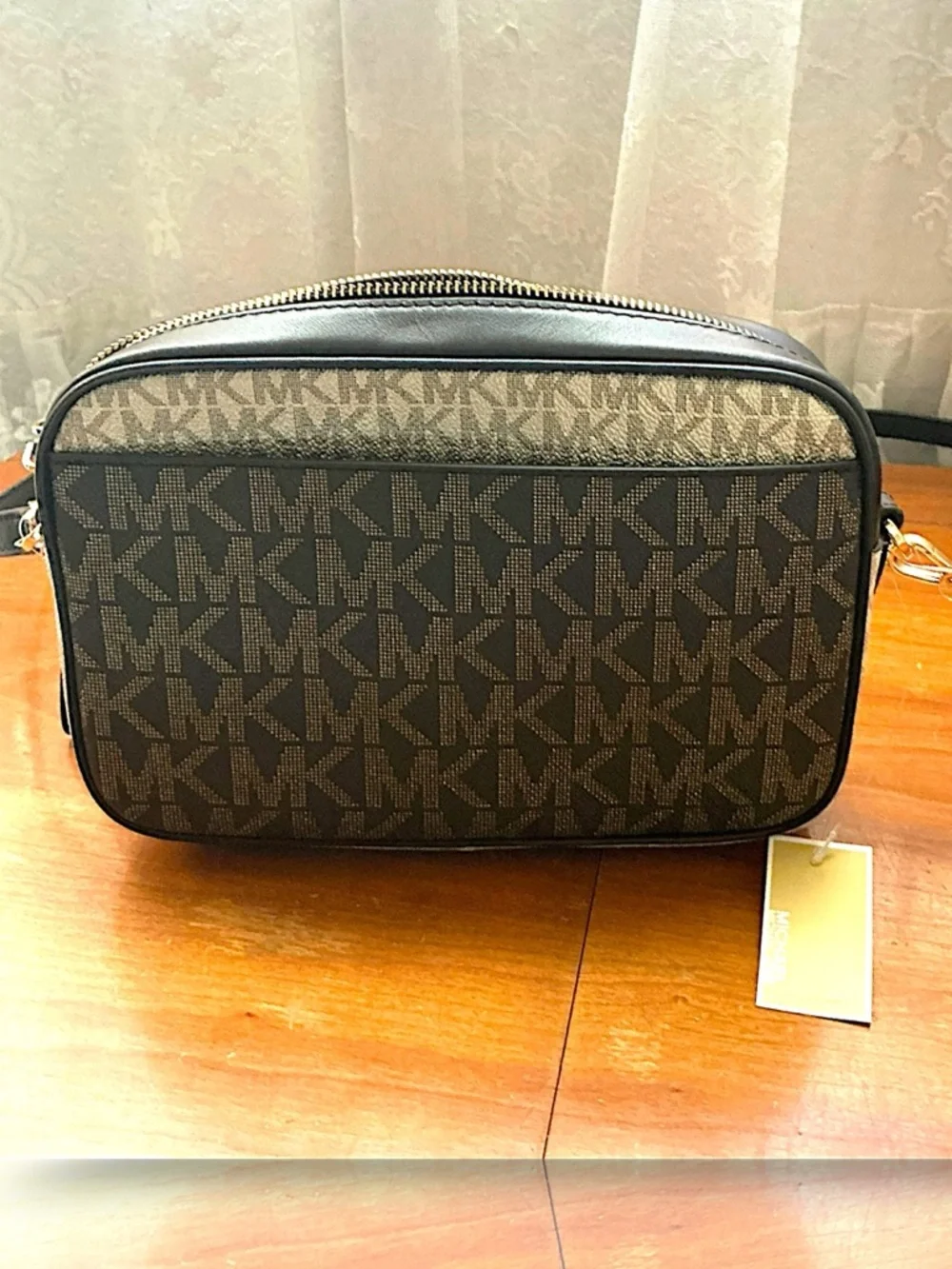 Michael Kors Jet Set Brown and Gold MK Monogram Crossbody Camera Bag - Picture 3 of 7